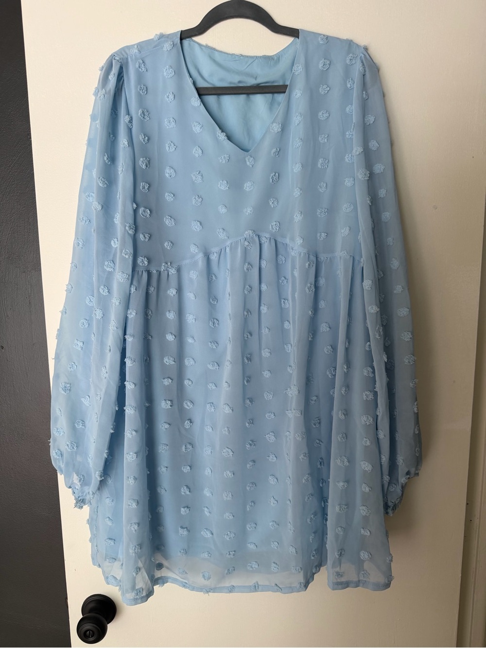Amazon Light Blue V-Neck Swiss Dot Babydoll Dress